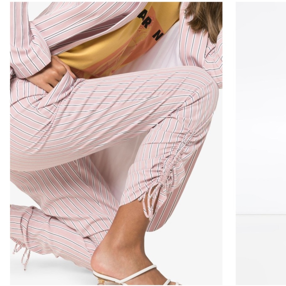 Tibi Striped drawstring gathered Trousers pale pink - Picture 2 of 14